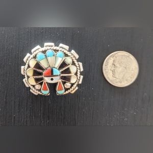 Vintage Dexter & Eva Cellicion ZUNI Sunface, Turquoise Silver Brooch / Pendant